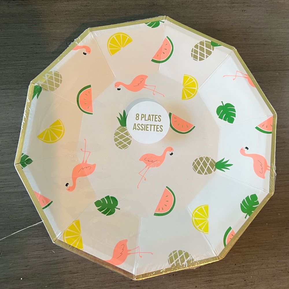 Meri Meri Flamingo, watermelon, pineapple & lemon plates 🦩🍉🍍🍋